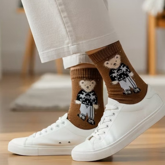 Women's Bear Pattern Casual Socks Multi-Color Set of 5 Wrapables Sweater Winter - Picture 5 of 9